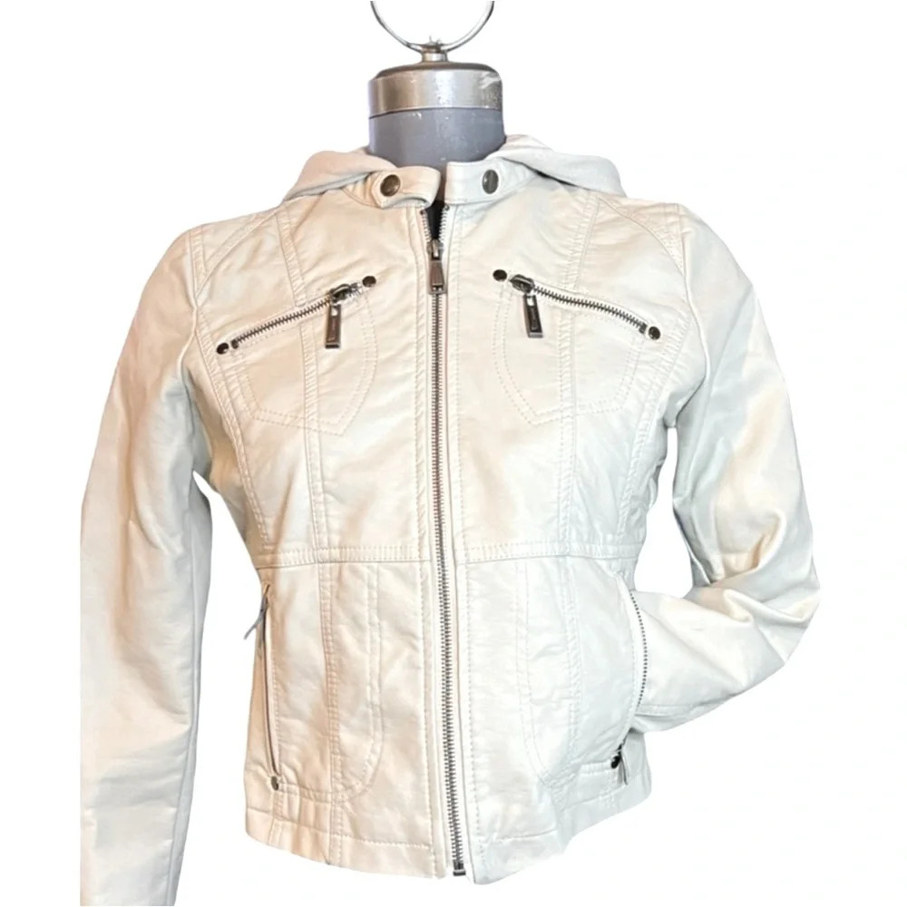 Girls JOUJOU Faux Vegan Leather Jacket W/Removable Hood Size  Large 11/12